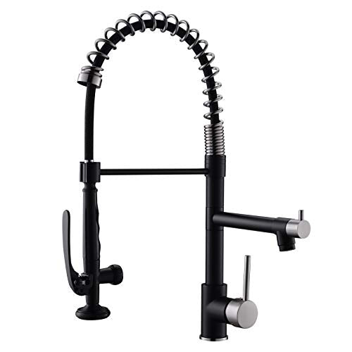 Pull Down Kitchen Faucet with Sprayer,Fapully Commercial Matte Black&Brushed Nickel Kitchen Sink Faucets