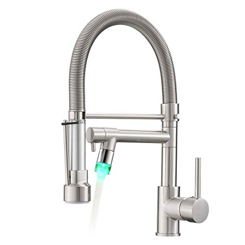 Fapully Kitchen Faucets with Pull Down Sprayer,Commercial Single Handle Kitchen Sink Faucet with LED Light,Brushed Nickel