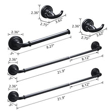 Load image into Gallery viewer, Fapully 5 Pieces Black Bathroom Accessories Set,Wall Mounted SUS304 Stainless Steel Adjustable Bathroom Hardware Set-Included Retractable 13.8&quot;-21.9&#39;&#39; Towel Bar,Paper Towel Holder and Robe Hook

