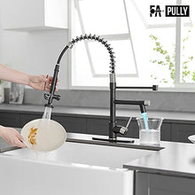 Load image into Gallery viewer, Fapully Kitchen Faucet,Black&amp;Brushed Nickel Kitchen Faucet with Pull Down Sprayer,Commercial Kitchen Faucet with LED Light and Deck Plate
