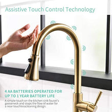 Load image into Gallery viewer, Fapully Touch Kitchen Faucets with Pull Down Sprayer, Single Handle Stainless Steel Brushed Gold Kitchen Sink Faucet with Pull Out Sprayer and Hole Cover
